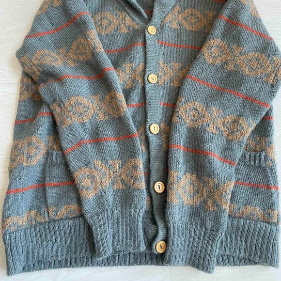 NWOT Gray Men's 100% Alpaca Cardigan from Peru, "Chakana Traveler" Size L Aztec - Picture 7 of 9